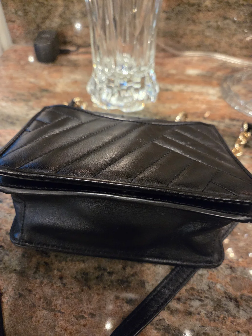 Tory Burch Black Quilted Leather Crossbody with Gold Chain